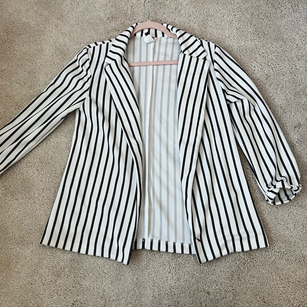 Black and White Striped Blazer